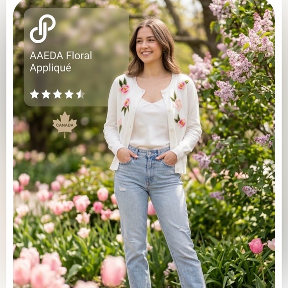 Aaeda Sweaters - AAEDA Floral Appliqué Cardigan  with Pink Roses